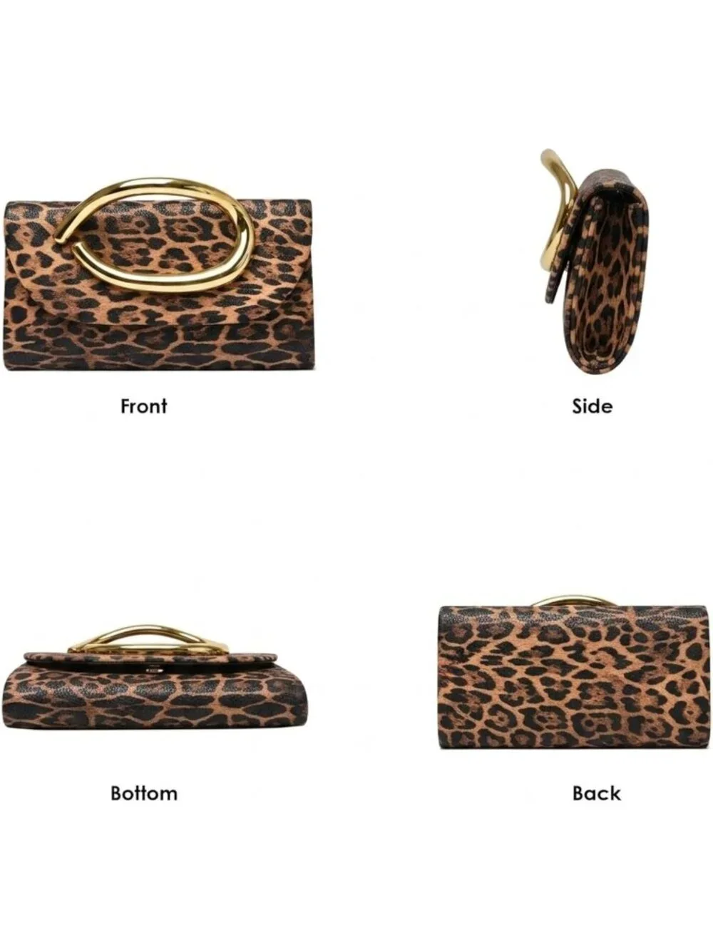 👜Women's Brown Leopard Vegan Leather Clutch Gold Handle Evening Bag For Wedding